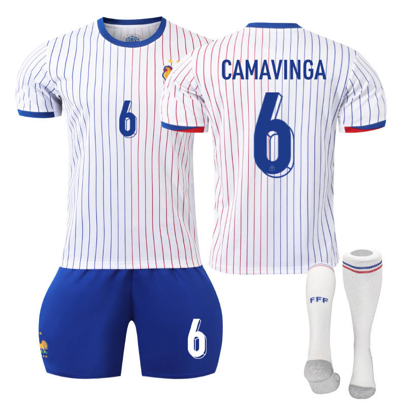 Beakey CAMAVINGA #6 French Away Jersey Soccer Jersey Kit Football T-shirt Set for Adult Kids