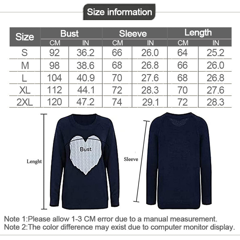 Beakey Women's Long Sleeve Pullover Sweater CrewNeck Cute Heart Knit Sweater-Black Rose