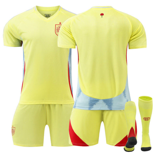 Beakey Spain Away Jersey Soccer Jersey Kit Football T-shirt Set for Adult Kids