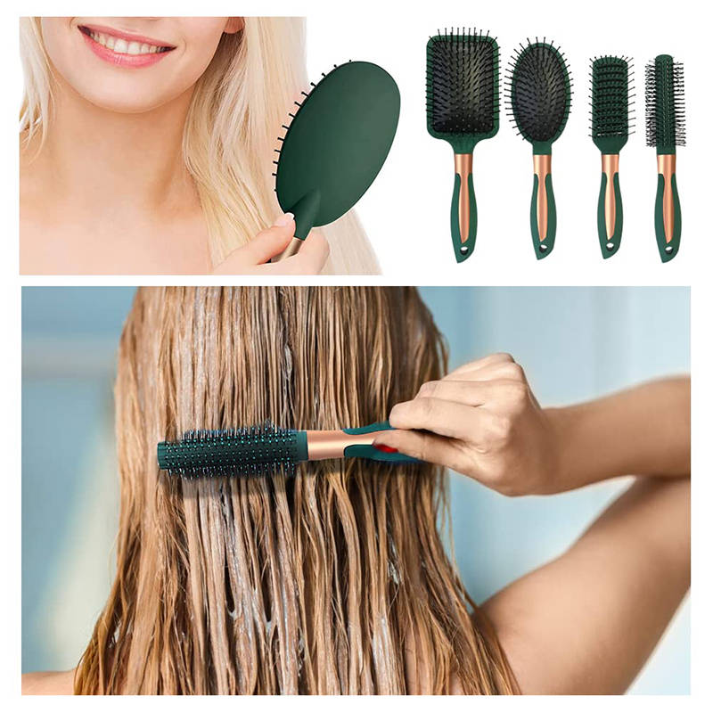 Beakey 4 Pcs Hair Brush Gifts Set for Women Detangling Hairbrush Flexible Soft Pin Bristles for Long Thick Curly Hair-139Green