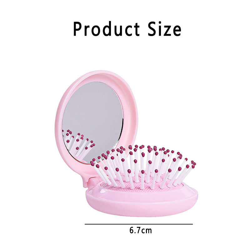 Beakey Mini Hair Brush for Purse Portable Pocket Hair Brush with Mirror for Girls Travel Size-Pink
