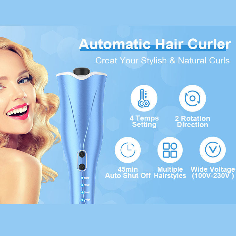 Beakey Auto Hair Curler with 4 Temps & 3 Timer Settings for Hair Styling-Blue2