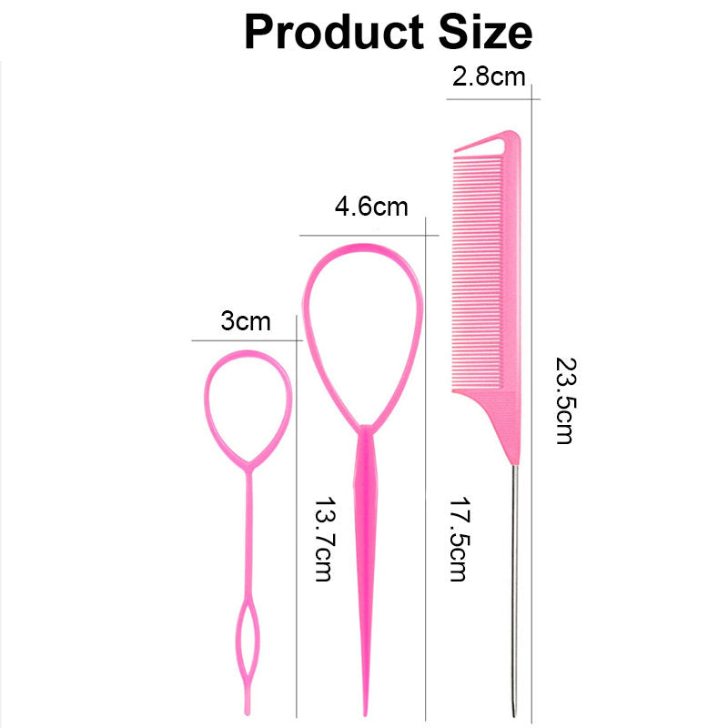 Beakey 2 Pcs French Braid Loop + 1 Pcs Rat Tail Comb for Hair Styling-Purple