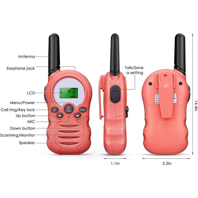 Beakey 2 Pcs Walkie Talkies for Kids 22 Channels Outdoor Adventure Gear-Pink