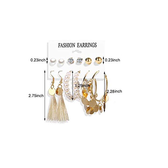 Beakey 6 Pairs Fashion Earrings Set with Tassel Dangle Hoop Earrings Colorful Statement Earrings Studs-(Style 10)