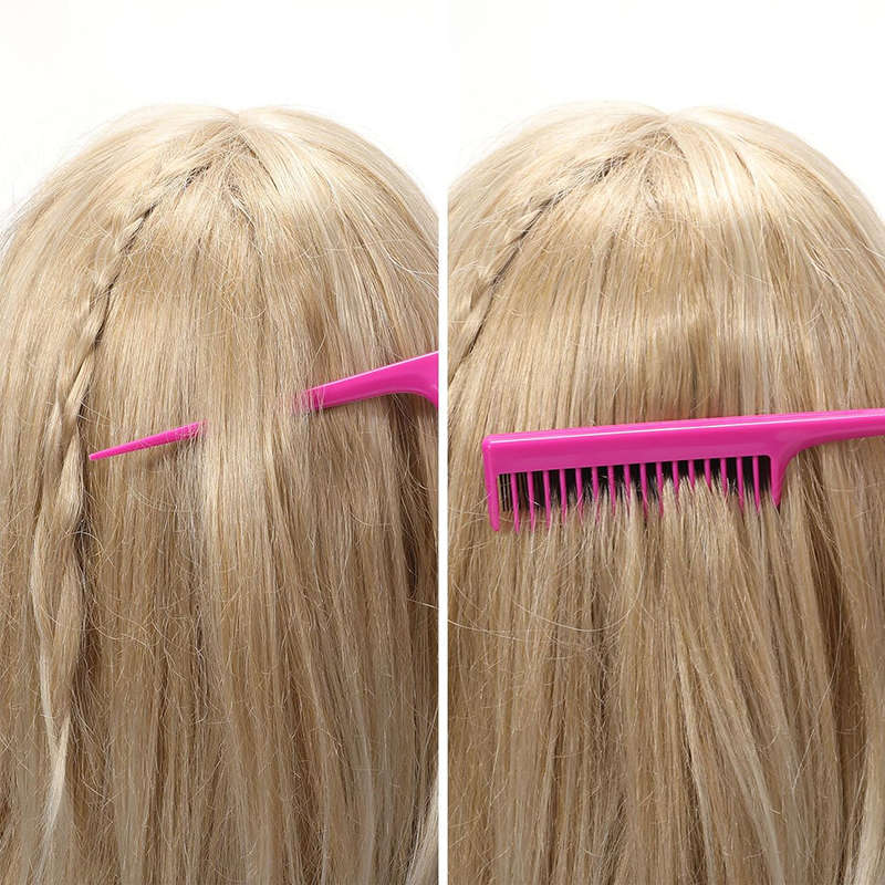 Beakey Triple Teasing Comb with Rat Tail Handle Adds Volume To Fine Hair-Rose Red