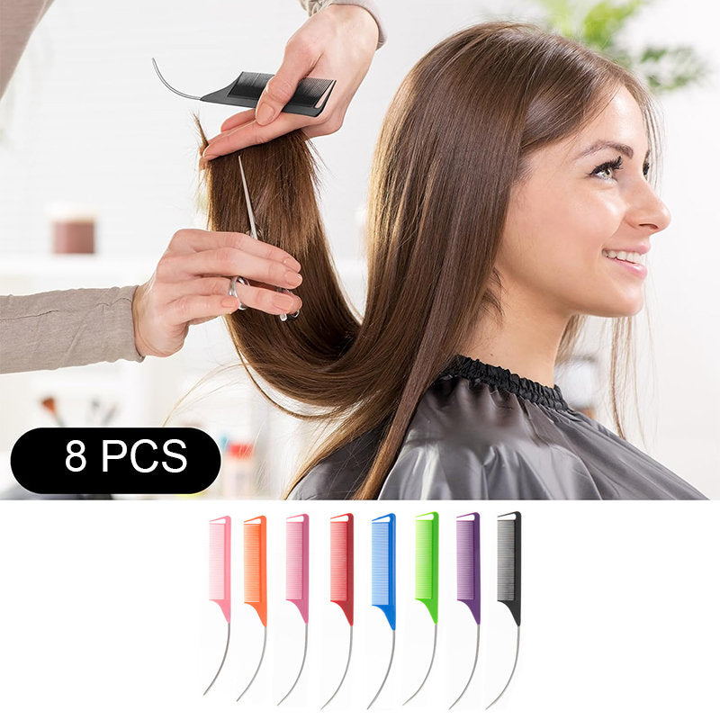 Beakey 8 Pcs C Curved Rat Tail Combs Fine Tooth for Deep Side Parting