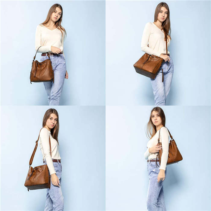 Beakey Handbags for Women Large Designer Ladies Hobo bag Bucket Purse Faux Leather-Brown