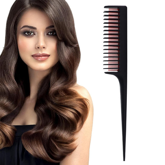 Beakey Triple Teasing Comb with Rat Tail Handle Adds Volume To Fine Hair-Black