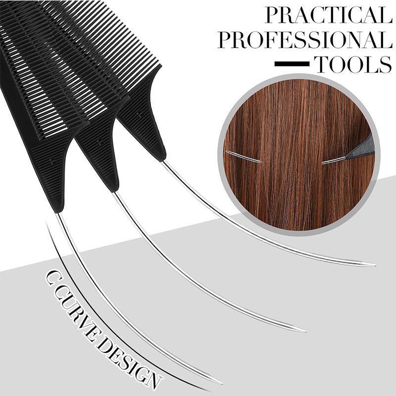 Beakey 8 Pcs C Curved Rat Tail Combs Fine Tooth for Deep Side Parting