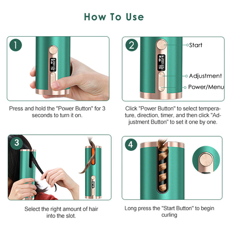 Beakey Cordless Automatic Curling Iron LCD Display Rechargeable with 6 Temps