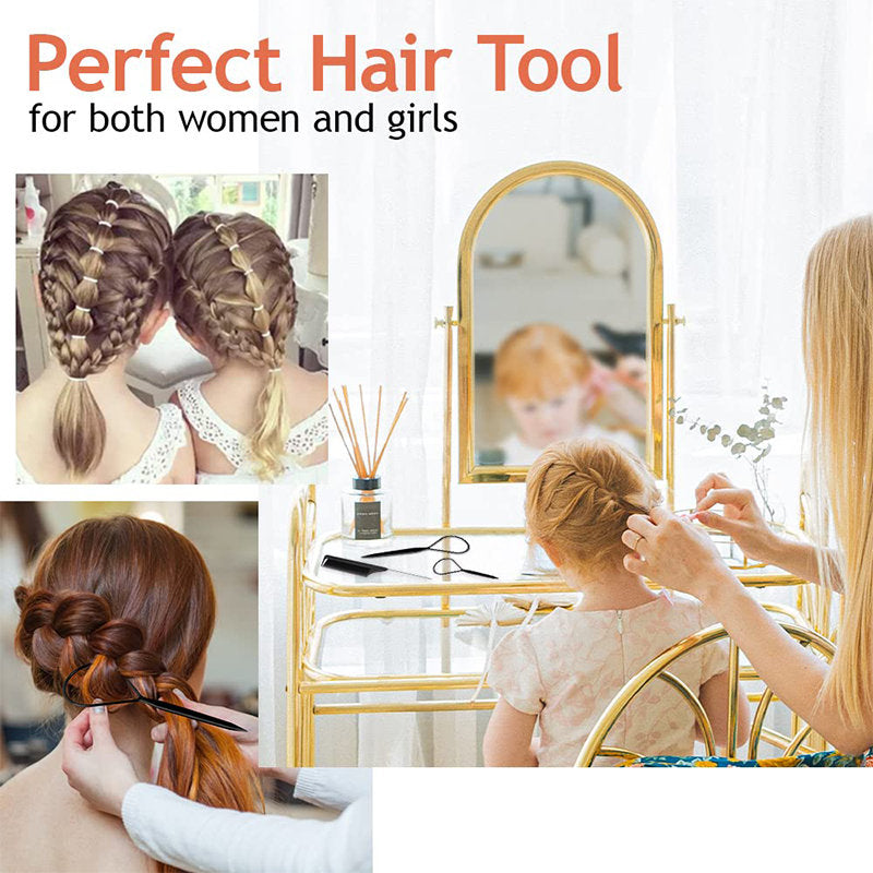 Beakey 2 Pcs French Braid Loop + 1 Pcs Rat Tail Comb for Hair Styling-Black