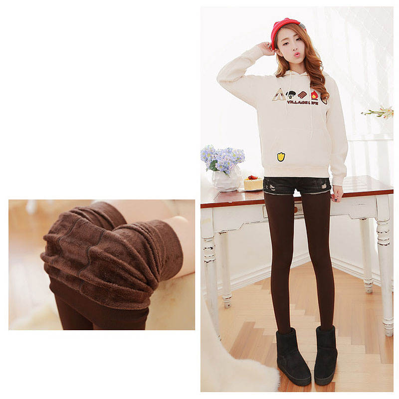 Beakey Winter Warm Fleece Lined Elastic Leggings Pants for Women-Brown