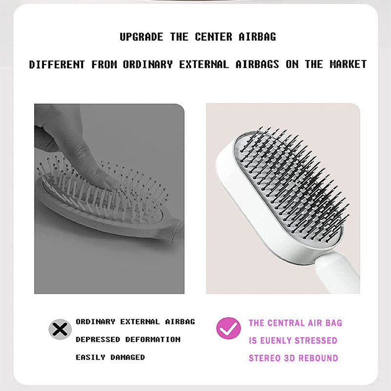 Beakey Self Cleaning Hair Brush 3D Air Cushion Hair Brushes for Women Thick Hair-White