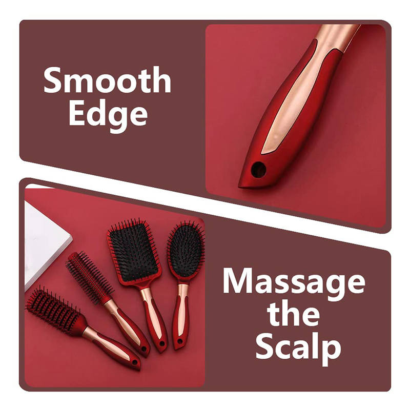 Beakey 4 Pcs Hair Brush Gifts Set for Women Detangling Hairbrush Flexible Soft Pin Bristles for Long Thick Curly Hair-Red