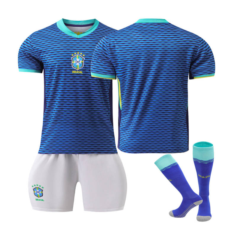 Beakey Brazilian Away Jersey Soccer Jersey Kit Football T-shirt Set for Adult Kids