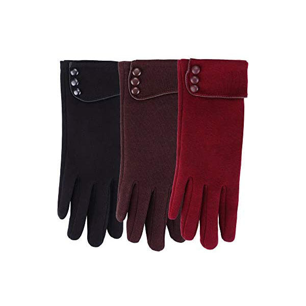 Beakey 3 Pairs Women Winter Gloves Warm Touchscreen Windproof Gloves-BlackWine RedBrown