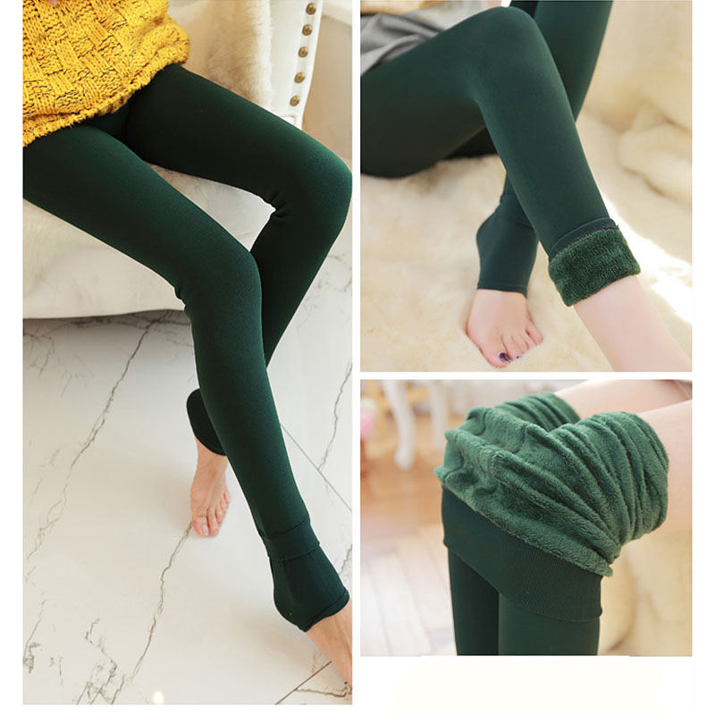 Beakey Winter Warm Fleece Lined Elastic Leggings Pants for Women-Dark Green