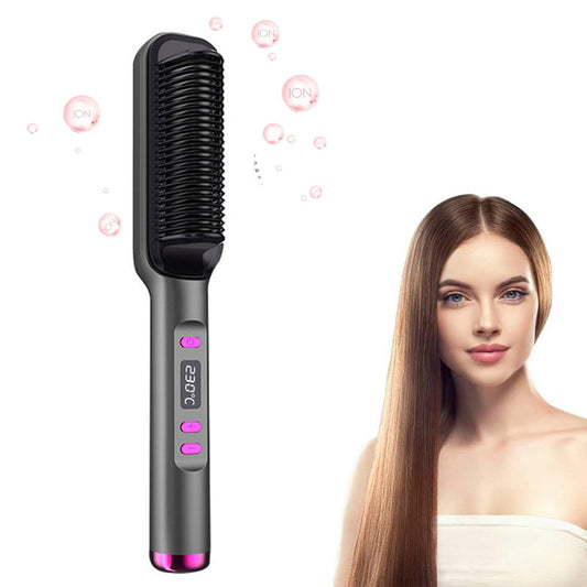 Beakey Hair Straightener Brush with LED Display Anti-Scald PTC Heating-Gray