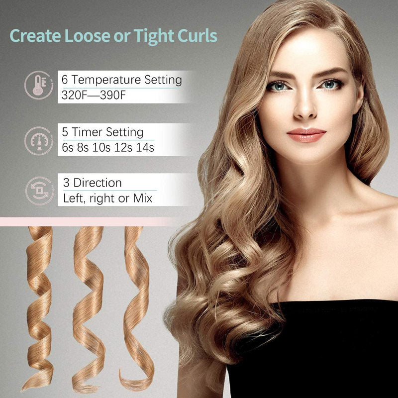 Beakey Auto Hair Curler Cordless Rechargeable LCD Display with 5 Temps-Green