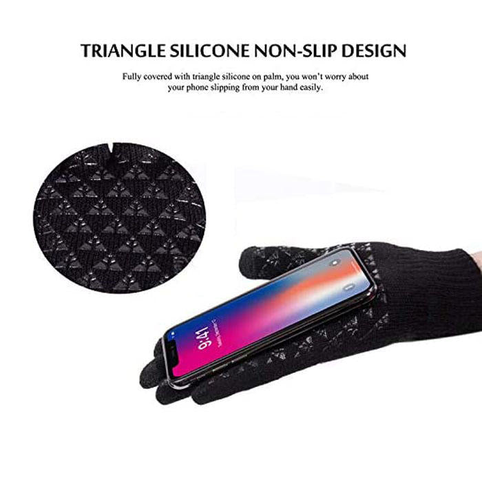 Beakey Winter Woman Gloves Upgraded Touch Screen Anti-Slip Silicone Gel Elastic Cuff Thermal-Black-DZ32