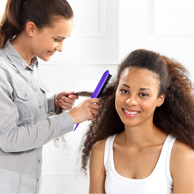 Beakey 3 Pcs Slick Back Hair Brush Set Bristle Hair Brush Edge Control Brush for Women Kids-Purple