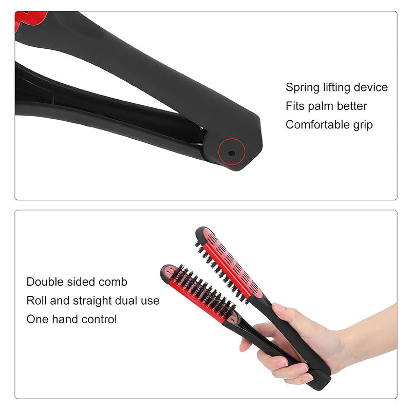 Beakey Boar Bristle Hair Brush Double Sided for Straightening Curling-Red