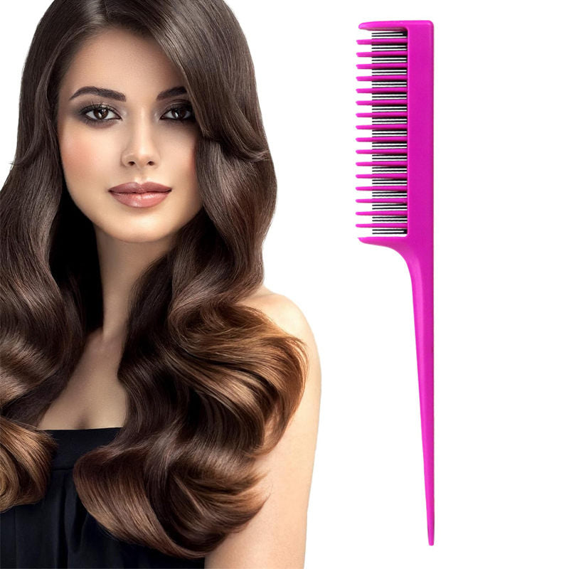 Beakey Triple Teasing Comb with Rat Tail Handle Adds Volume To Fine Hair-Rose Red