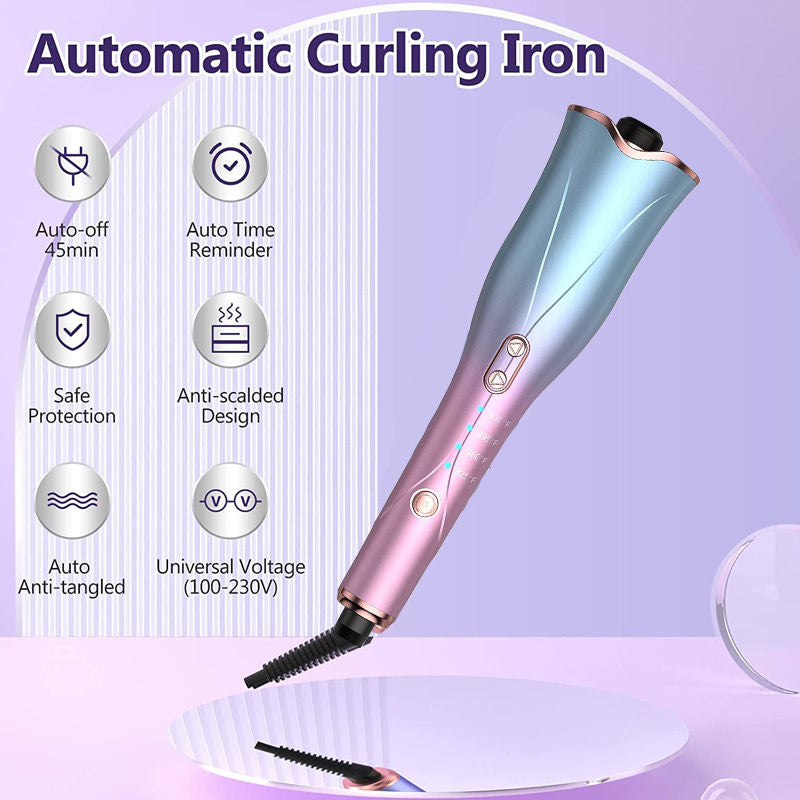 Beakey Auto Hair Curler with 4 Temps & 3 Timer Settings for Hair Styling-Blue Purple