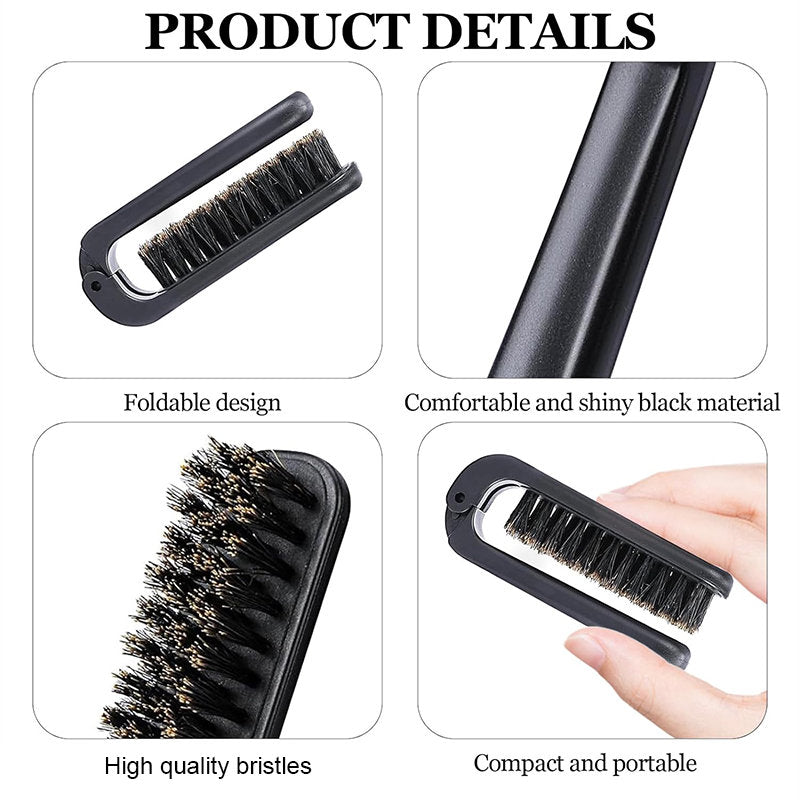 Beakey 2 Pcs Boar Bristles Hair Brushes Collapsible Mini Comb for Travel