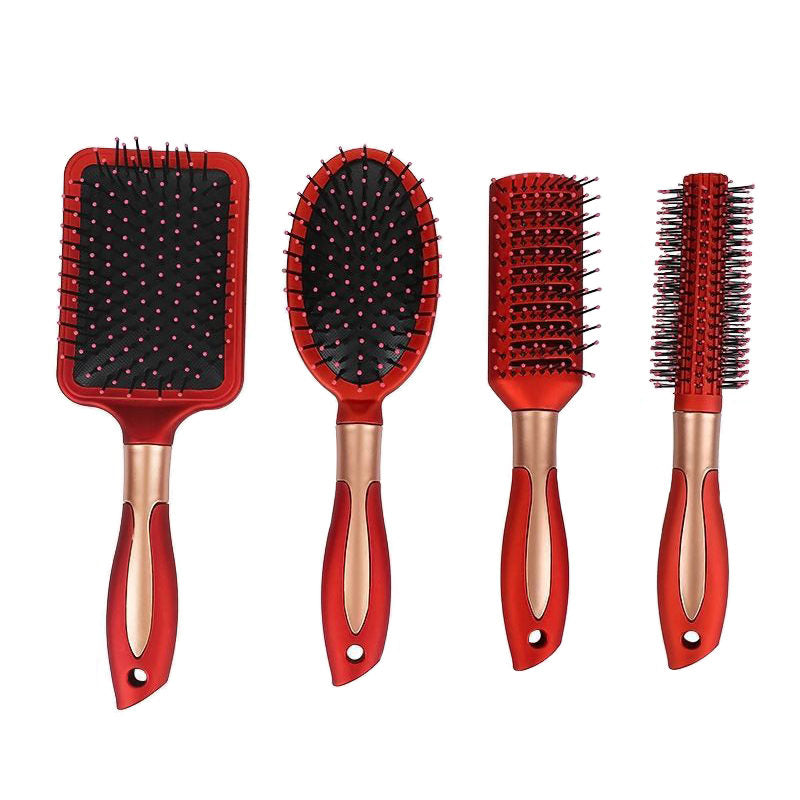 Beakey 4 Pcs Hair Brush Gifts Set for Women Detangling Hairbrush Flexible Soft Pin Bristles for Long Thick Curly Hair-Red