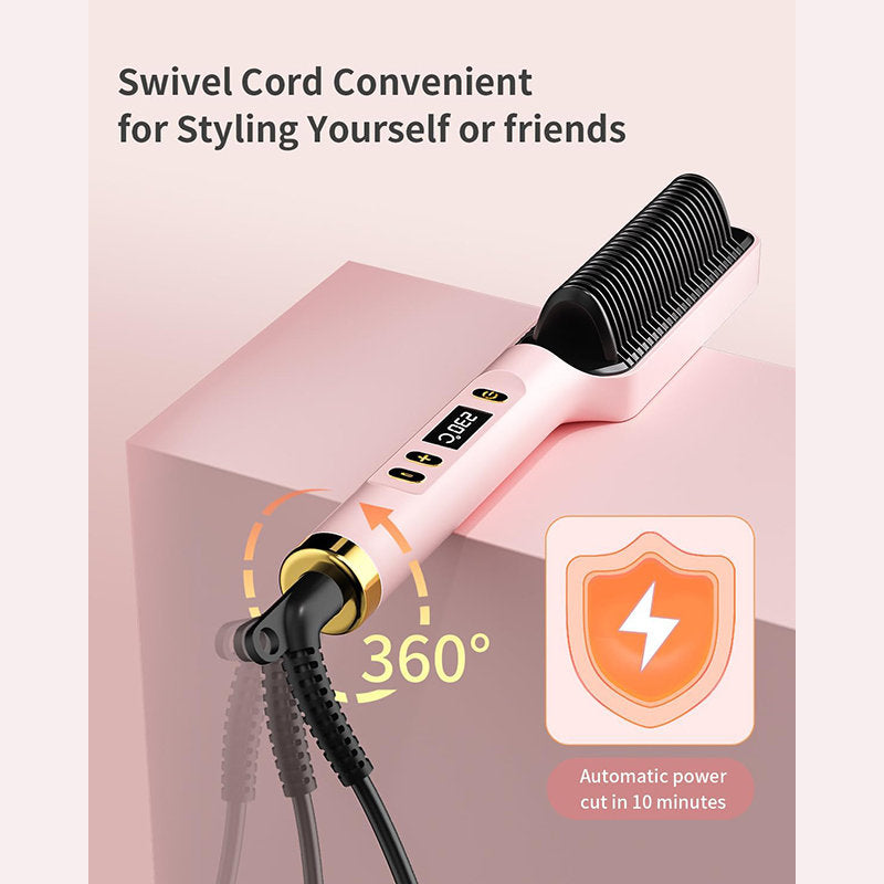 Beakey Hair Straightener Brush with LED Display Anti-Scald PTC Heating-Champagne