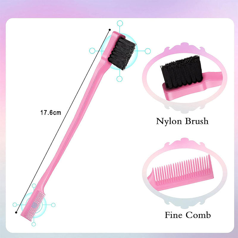 Beakey 3 Pcs Slick Back Hair Brush Set Bristle Hair Brush Edge Control Brush for Women Kids-Pink