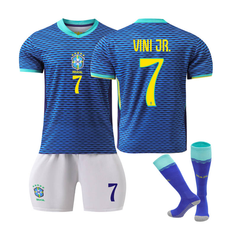 Beakey VINI JR. #7 Brazilian Away Jersey Soccer Jersey Kit Football T-shirt Set for Adult Kids