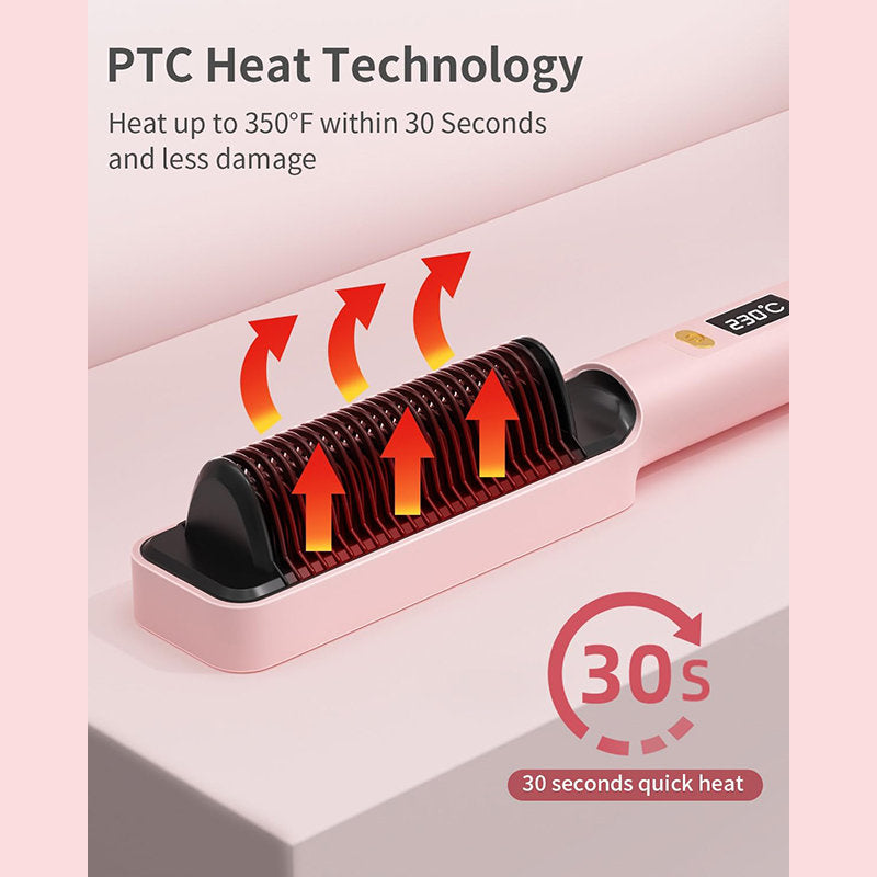 Beakey Hair Straightener Brush with LED Display Anti-Scald PTC Heating-Pink
