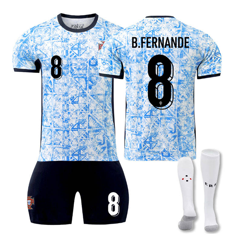 Beakey B.FERNANDE #8 Portugal Away Soccer Jersey Kit Football T-shirt Set for Adult Kids