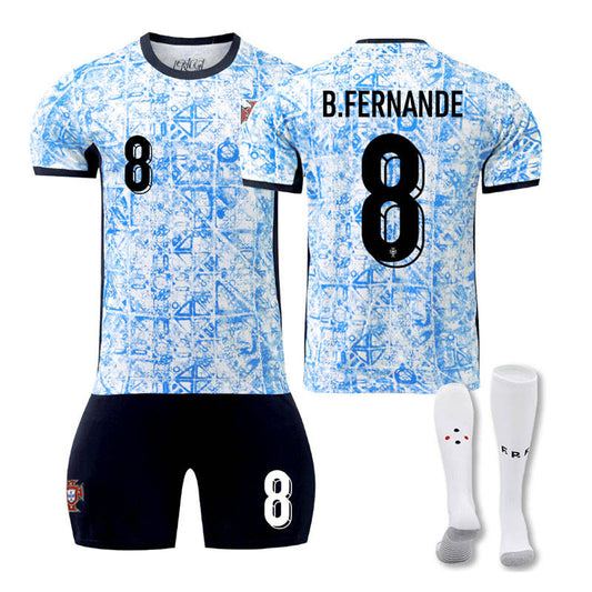Beakey B.FERNANDE #8 Portugal Away Soccer Jersey Kit Football T-shirt Set for Adult Kids