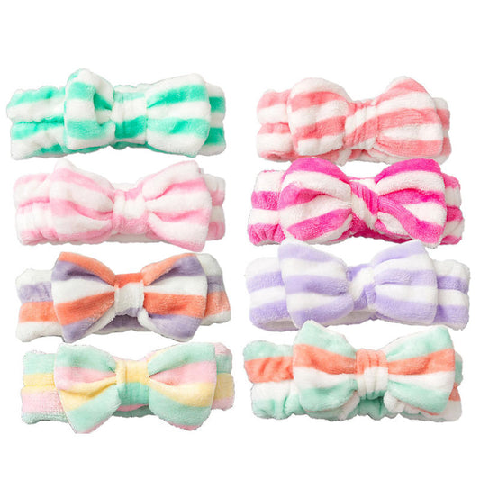 Beakey 8Pcs Makeup Headbands Fluffy Bow Hair Band for Washing Face Spa-Stripe