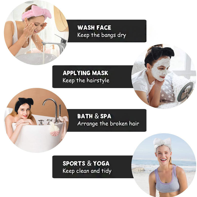 Beakey 8Pcs Makeup Headbands Fluffy Bow Hair Band for Washing Face Spa-Stripe