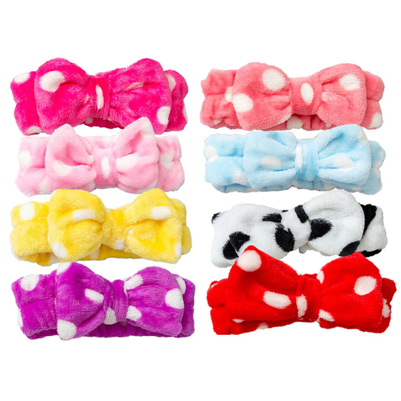 Beakey 8Pcs Makeup Headbands Fluffy Bow Hair Band for Washing Face Spa-Dot