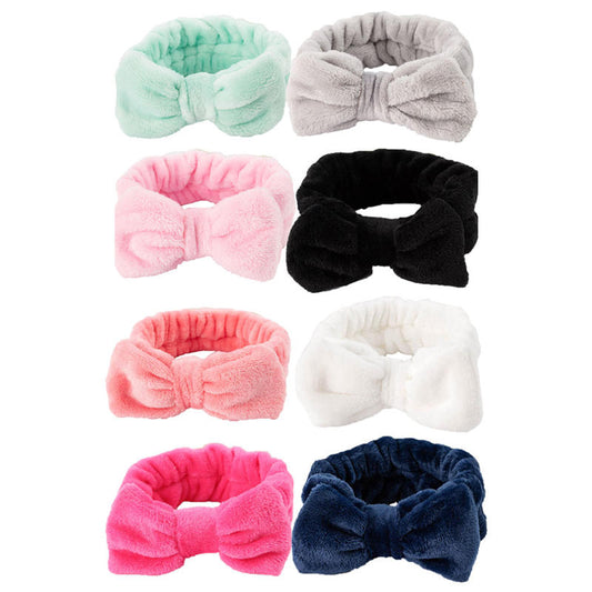 Beakey 8Pcs Makeup Headbands Fluffy Bow Hair Band for Washing Face Spa-Pure color