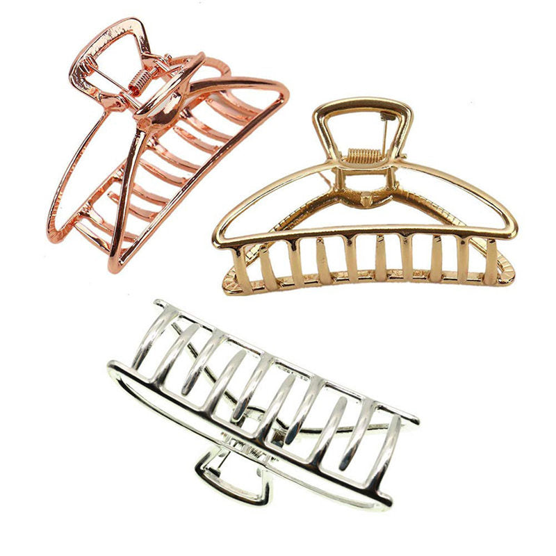 Beakey 3 Packs Metal Geometric Hollow Hair Claw Clips for Thick Hair