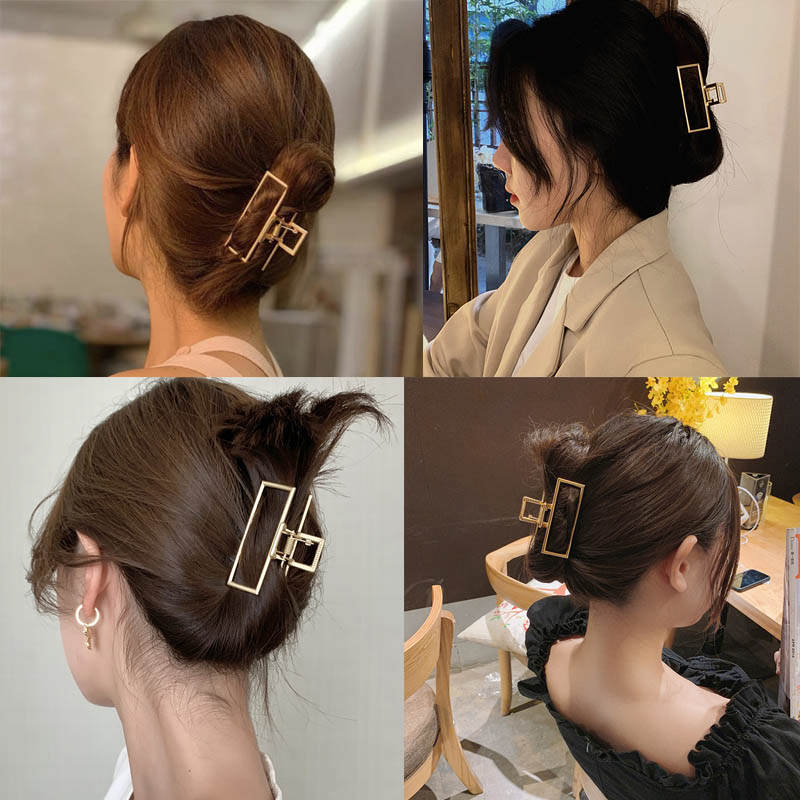 Beakey 4PCS Large Metal Hair Claw Clips Rectangle Hairpins for Women Thick Hair-B
