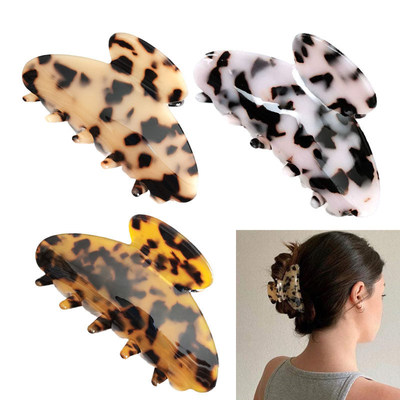 Beakey 3 PCS Large Plastic Leopard Hair Claw Clips for Women Thick Hair-C