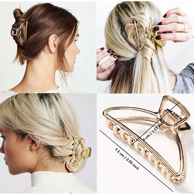 Beakey 5 PCS Large Metal Hair Claw Clips Plastic Leopard Hairpins for Women Thick Hair-D