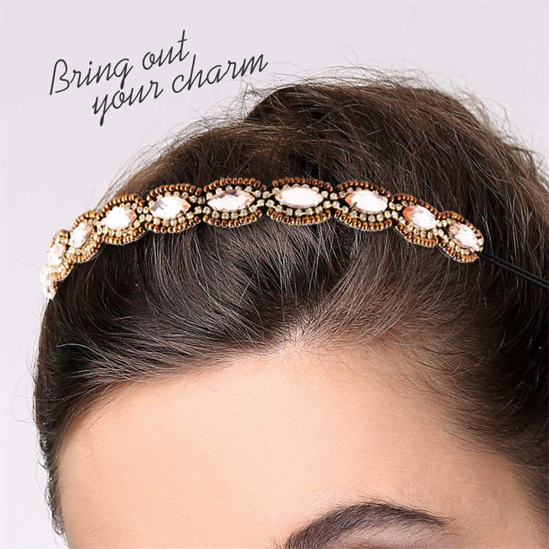 Beakey 5 Pieces Rhinestone Beaded Elastic Headband Women Hair Jewelry Accessories