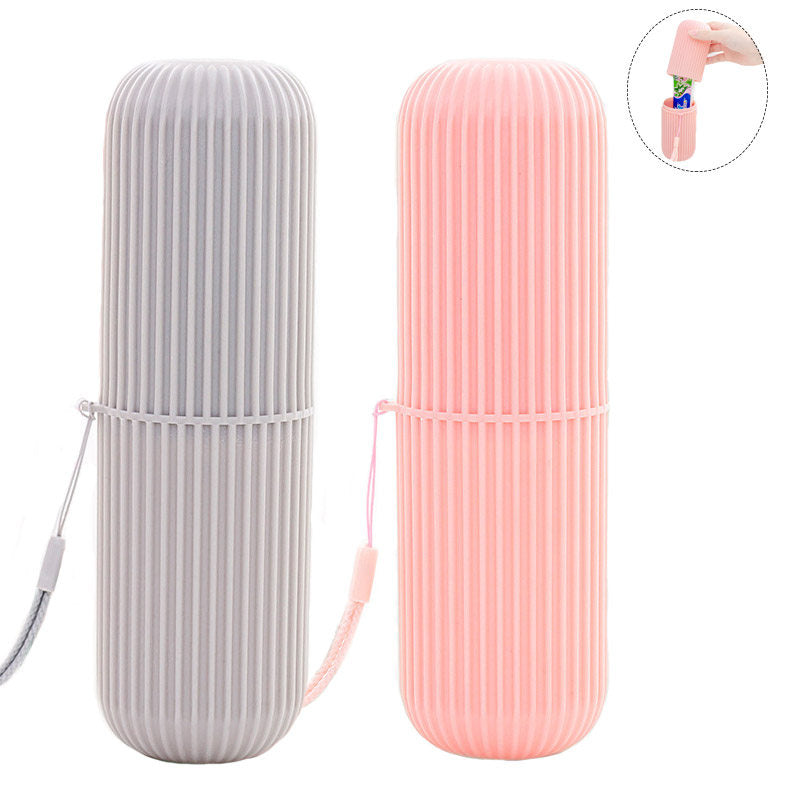 Beakey 2Pcs Travel Toothbrush Holder Portable Toothbrush Case for Camping Business Trip-Gray/Pink