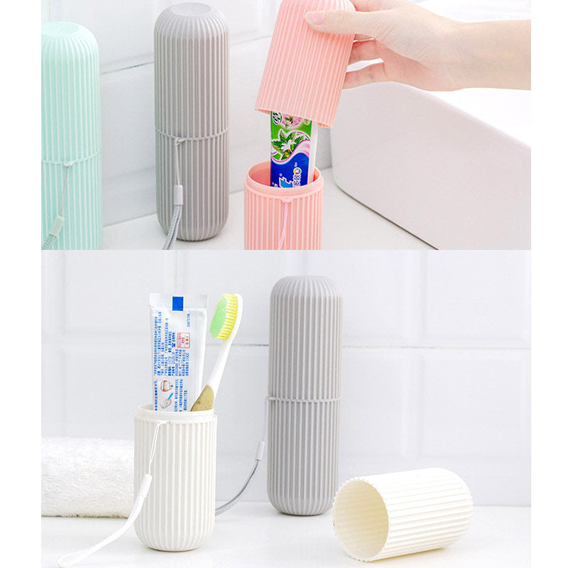 Beakey 2Pcs Travel Toothbrush Holder Portable Toothbrush Case for Camping Business Trip-Gray/Pink