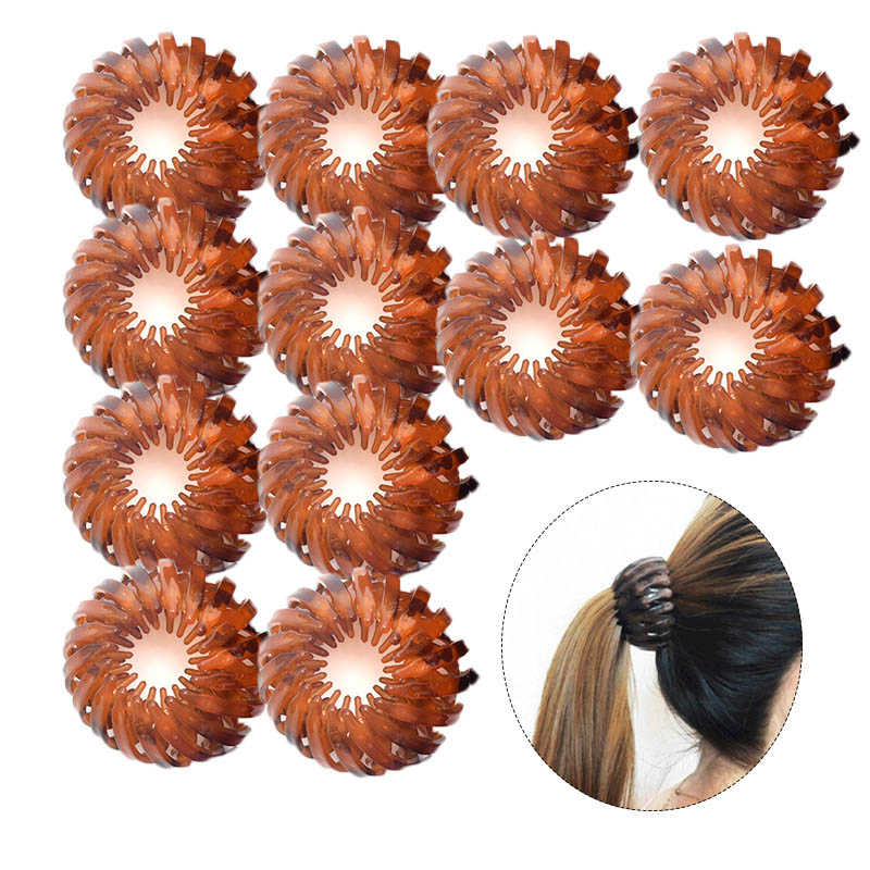 Beakey 12 Pcs Bird Nest Shaped Hair Clips Expandable Ponytail Holder Hair Accessories-Orange