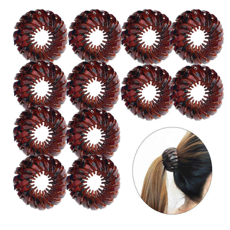 Beakey 12 Pcs Bird Nest Shaped Hair Clips Expandable Ponytail Holder Hair Accessories-DarkCoffee